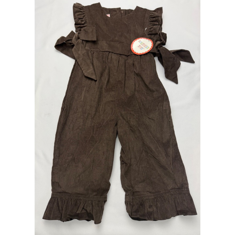 Southern Tots Baby Girl Brown Corduroy Ruffle Jumper Jumpsuit 12M NWT